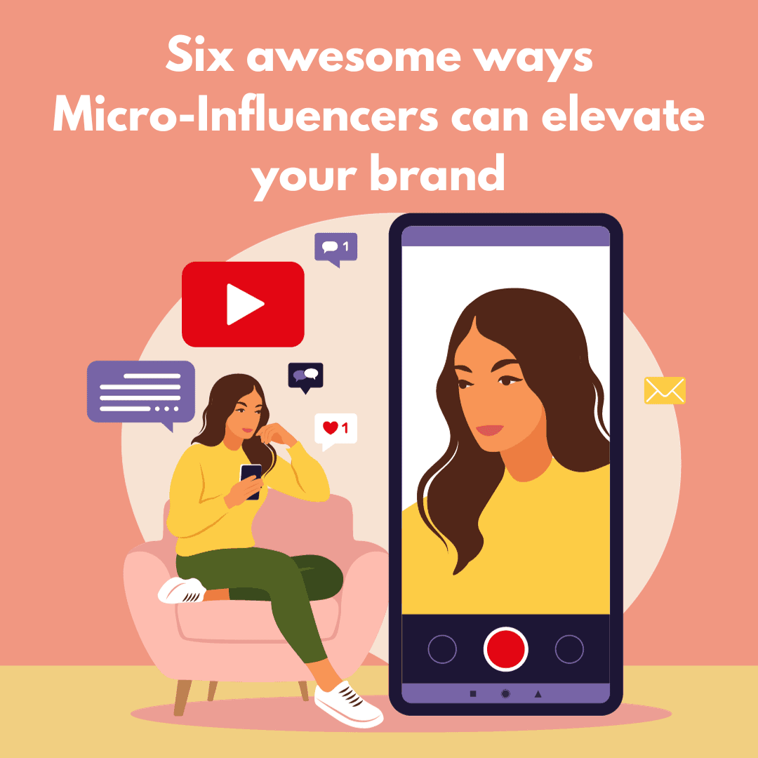 An influencer recording a video on her sofa.